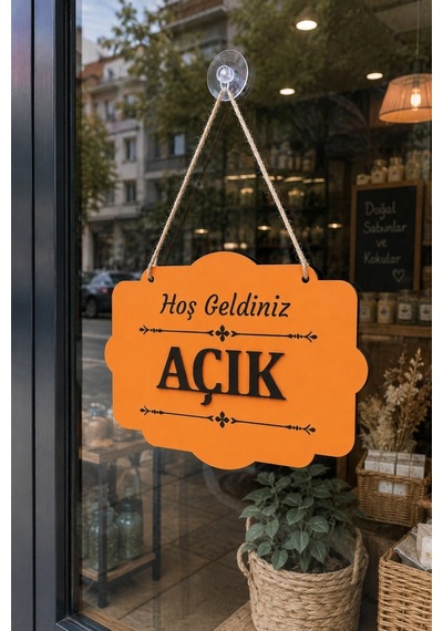 Çift Taraflı Mdfahşap Dükkan & Mağaza Kapı Yönlendirme Tabelası - Turuncu