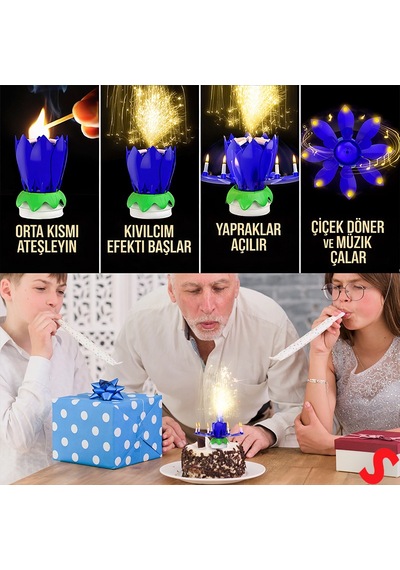 Kendiliğinden Açılan Ve Müzikle Dönen Doğum Günü Mumu