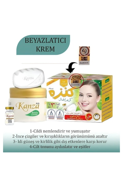 Mazhar Beyazlatıcı Kanza Kremi Sabun ve Serum Seti 3'lü Set 1 Kutu