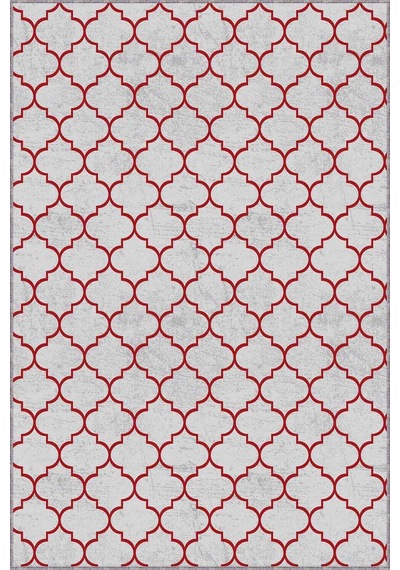 Bordo Fas Desen Kaymaz Taban Makinede Yıkanabilir Halı Fs08