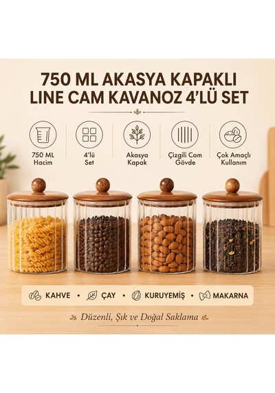 750 Ml Akasya Kapaklı Line Cam Kavanoz 4'lü Set, Çizgili Şeffaf Cam Saklama Kavanozu, Ahşap Kapaklı Mutfak Düzenleyici, Kahve Çay Bakliyat Makarna Kuruyemiş Kuru Gıda Kabı Çok Renkli 750 Ml Akasya Kapaklı Line Cam Kavanoz 4'lü Set, Çizgili Şeffaf Cam Saklama Kavanozu, Ahşap Kapaklı Mutfak Düzenleyici, Kahve Çay Bakliyat Makarna Kuruyemiş Kuru Gıda Kabı Çok Renkli