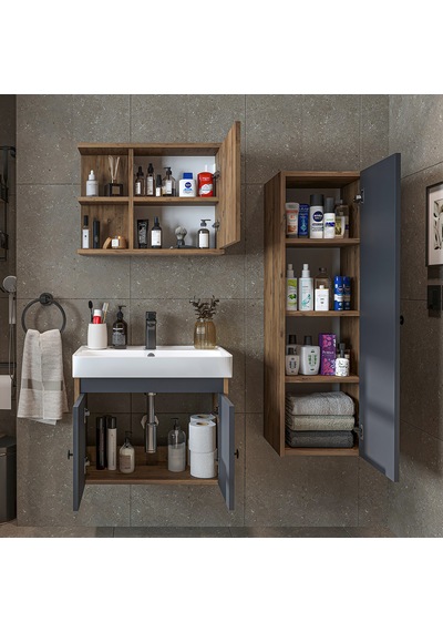 Ada Lavabolu Banyo Alt Dolabı + Banyo Üst Dolabı + Boy Dolabı Atlantik - Antrasit Ada Lavabolu Banyo Alt Dolabı + Banyo Üst Dolabı + Boy Dolabı Atlantik - Antrasit