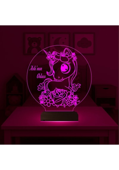 Luvivia Unicorn At Çocuk Odası Kişiye Özel 3d Lamba - Masa Gece Lambası V2 Şeffaf