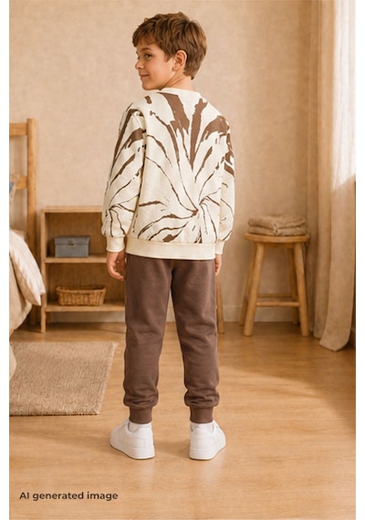 Pina Kids Erkek Çocuk Batik Desenli Okul Günlük Eşofman Takımı Esf7037 Kahverengi