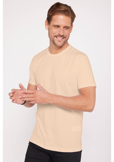 Tudors Erkek Slim Fit Dar Kesim %100 Organik Pamuk Yumuşak Dokulu Krem Renk Bisiklet Yaka Tişört-31794-krem Krem