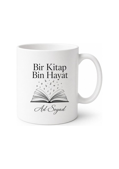 Bir Kitap Bin Hayat Yazılı Baskılı Porselen Kupa Bardak Kitap Hediye Beyaz / Çok Renkli