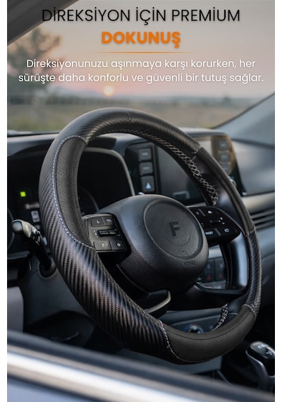 Direksiyon Kılıfı Universal Geçmeli Oto Direksiyon Kılıfı Premium Deri Kaymaz Kolay Montaj - Crbx1 Siyah