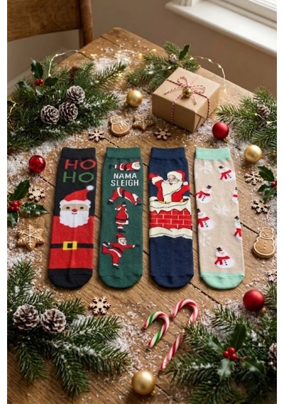 Socketta Christmas Koleksiyonu 4 Lü Kendinden Örgü Desenli Yılbaşı Çorapları Yeşil-lacivert-bej-siyah Desenli Socketta Christmas Koleksiyonu 4 Lü Kendinden Örgü Desenli Yılbaşı Çorapları Yeşil-lacivert-bej-siyah Desenli