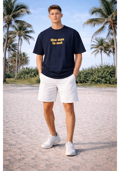 Alexander Gardi Bisiklet Yaka 3d Puf Baskılı Oversize T-shirt Lacivert