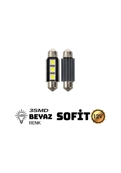 Carub 12V Led Ampul 39mm Sofit Metal Canbus Plaka Tavan Bagaj Torpido Lambası Beyaz 2li Set BR0402245