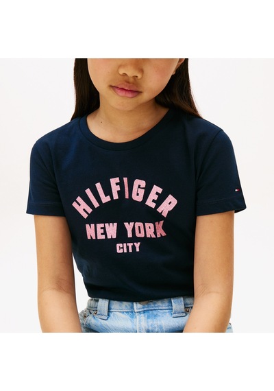 Tommy Hilfiger Glitter Curve Nyc Logo Çocuk Lacivert T-shirt Kg0kg08813 Lacivert