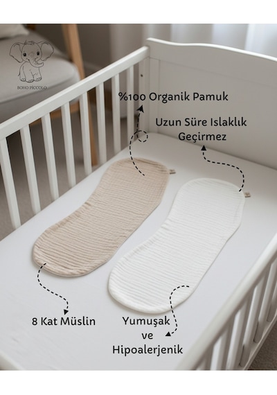 Sıvı Geçirmez 8 Katlı Müslin Bebek Omuz Mendili %100 Pamuk 2'li Paket Omuz Örtüsü Bej Ve Ekru Bej