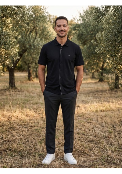 Maccali Erkek Siyah Kısa Kollu Basic Polo Yaka Gömlek