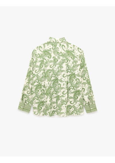 Koton Viskon Rayon Kumaş Uzun Kollu Etnik Şal Desenli Gömlek Yeşil Desenli 6sak60246uw