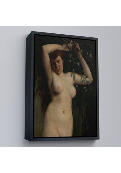 Ahşap Çerçeveli Gustave Courbet - Dallara Tutunan Nü Kadın Tablosu-7364
