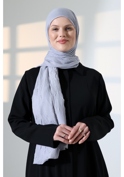 Kadın Tesettür Bambu Kraş Şal, Ütü Gerektirmeyen Doğal Hijab Başörtüsü 75x180 Cm - Gri