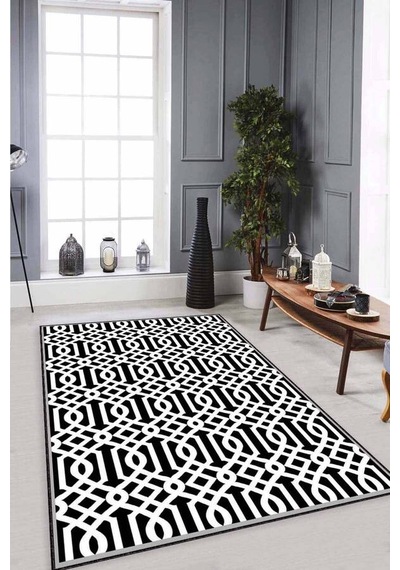 Siyah Spor Kaymaz Tabanlı Makinede Yıkanabilir Halı Lb002n11