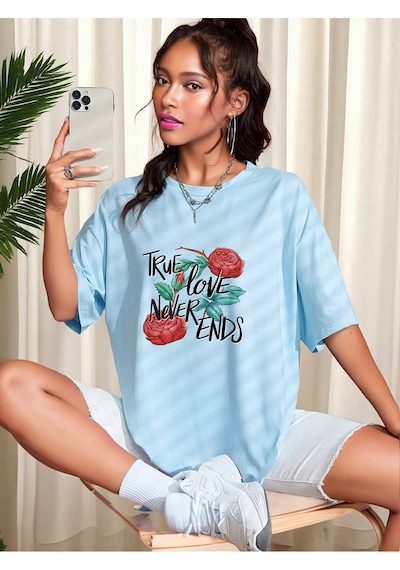 Uyguntarz Unisex True Tasarım Basklı Tshirt Bebe Mavisi
