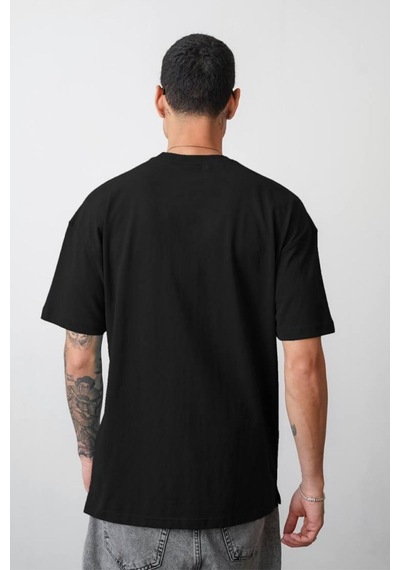 Balenbi Unisex Bisiklet Yaka Oversize Kalıp Penye Tişört 1004 Siyah 3 Siyah