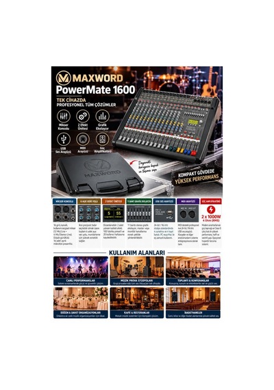 Maxword Powermate 1600-3 Power Mixer Amfili Mikser