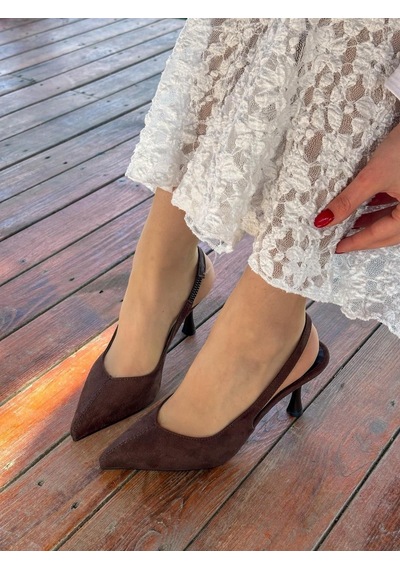 Ervanın Butiği Kahve Süet Ketty Kadın Topuklu Stiletto-6052