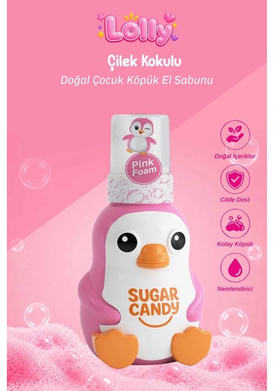 Sugar Candy Çilek Kokulu Doğal Vegan Çocuk Köpük El Sabunu Lolly 350 Ml Paraben İçermeyen Pembe Köpü