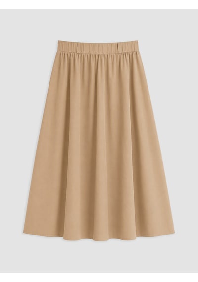 Lcw Modest Bej Beli Lastikli Poplin Kloş Etek