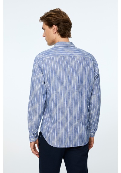 Morven Erkek Lacivert Keten Trend Çizgili Dynamic Fit Gömlek 25ys004028200 Lacivert