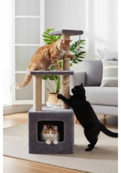 Reyo Pet Basamaklı Yuvalı Kare Kedi Tırmalaması Gri 115 X 35 X 30 Cm