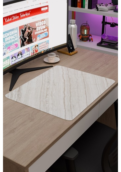 Beyaz Mermer Kaymaz Dikişli Kauçuk Oyuncu Mousepad V2 - 48x40 Xl Gaming Mouse Pad Fare Altlığı
