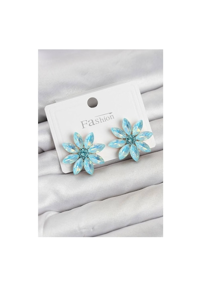 Buz Mavisi Renk Kristal Taşlı Lotus Çiçek Model Kadın Küpe Tj-bkp11922 Evimdeyokyok Çok Renkli