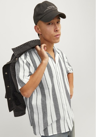 Jack & Jones Erkek Rahat Kesim Çizgili Gömlek - Luke 12255235 Tap Shoe Kiremit
