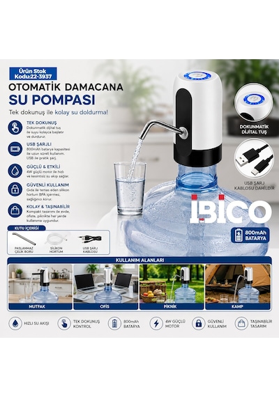 İbico İ11-071 Şarjlı Damacana Su Pompası Usb Otomatik 4w 800 Mah Diğer