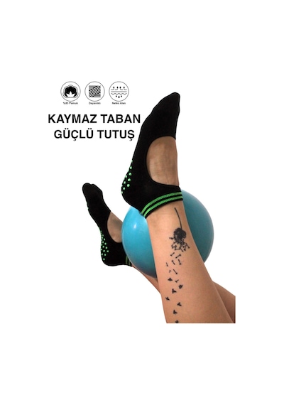 6 Çift Pamuklu Renkli Kaymaz Taban Silikon Baskılı Yoga Fitness Pilates Ve Aktivite Kadın Çorabı