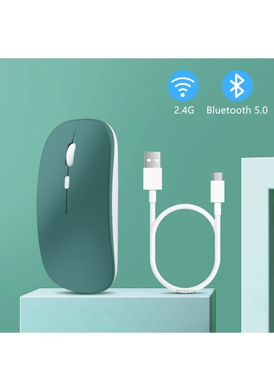 Apple Uyumlu MacBook Şarj Edilebilir Sessiz Mouse Bluetooth + 2.4hz Wifi