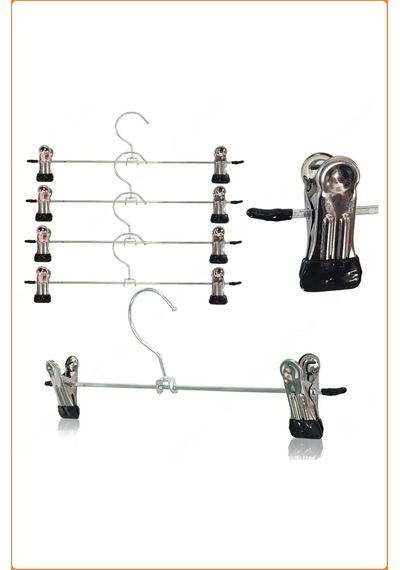 Mandallı Metal Pantolon & Etek Askısı Gümüş 20 Adet Krom