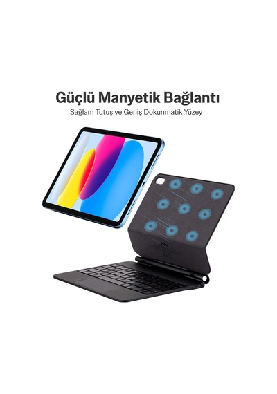 Ik07 Manyetik Bluetooth Klavyeli İpad Kılıfı Çoklu Dokunmatik Yüzeyli 7 Renk Aydınlatmalı İnce Tasarım İpad10. Nesil İpad 11 A16 Uyumlu Gümüş