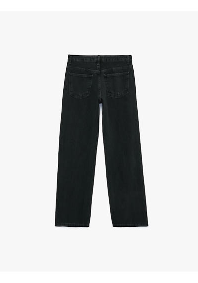 Koton Taş Detaylı Düğmeli Yüksek Bel Düz Paça Denim Pantolon - Straight Fit Jean Siyah 7wal40124md Koton Taş Detaylı Düğmeli Yüksek Bel Düz Paça Denim Pantolon - Straight Fit Jean Siyah 7wal40124md
