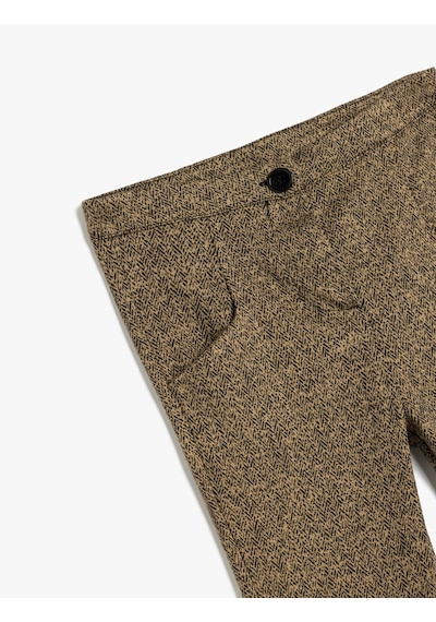 Koton Pantolon Slim Fit Beli Lastikli Cepli Viskon Karışımlı Kahverengi Desenli 5wkg40254ak Kahverengi Desenli Kahverengi