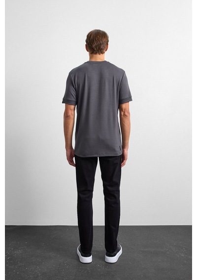 Backandbond Açık Gri Regular Fit Bisiklet Yaka Tişört