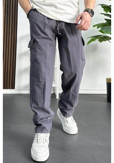 Edwox Erkek Baggy Kalıp Kargo Cepli Pantolon Füme Edw131