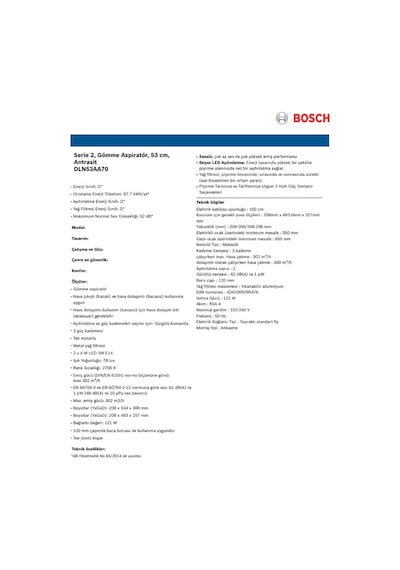 Bosch DLN53AA70 Gömme 121 W Aspiratör Inox