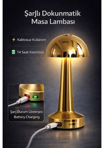 Zenlight Mantar Masa Lambası Altın