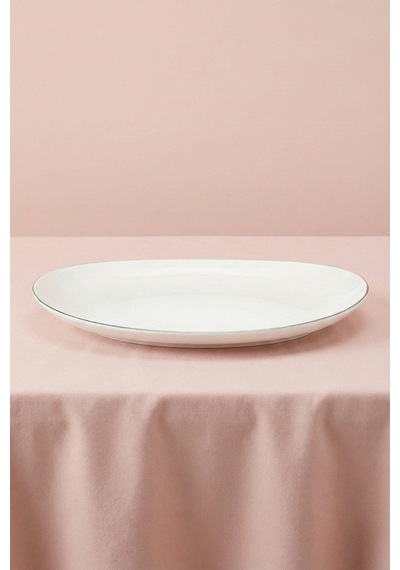 Ceyda Platin Kenarlı Porselen Kayık Tabak 30 Cm Ekru