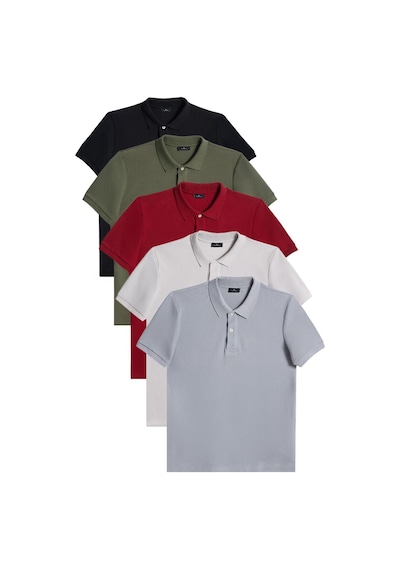 Tudors Erkek 5'li Paket Siyah-haki-bordo-gri-koyu Gri Slim Fit Dar Kesim Pamuklu Düz Pike Polo Yaka Tişört-33103 Multi Çok Renkli