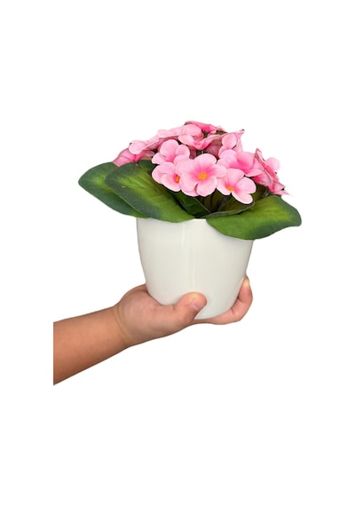 Yapay Çiçekçiniz Beyaz Renkli Saksıda Canlı Renkli Gerçek Dokulu Yapay Menekşe pembe