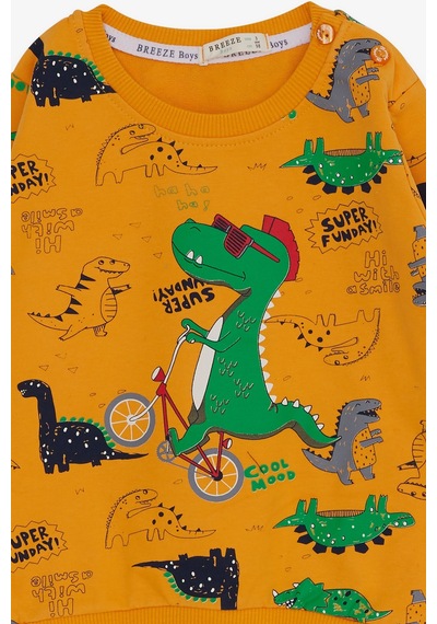 Breeze Erkek Bebek Eşofman Takımı Dinozor Baskılı 9 Ay-3 Yaş, Hardal Sarı Hardal