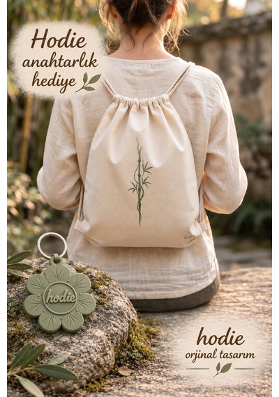 Hodie Collection Bamboo Desenli Büzgülü Bez Sırt Çantası İnce Hafif Ham Bez Günlük Kullanım Krem - 830176230 Krem - 830176230 Krem