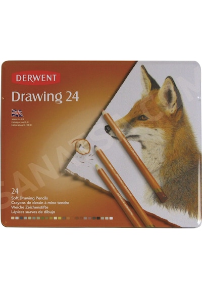 Derwent Drawing Pencils Renkli Çizim Kalem Seti 24 Renk Teneke Ku
