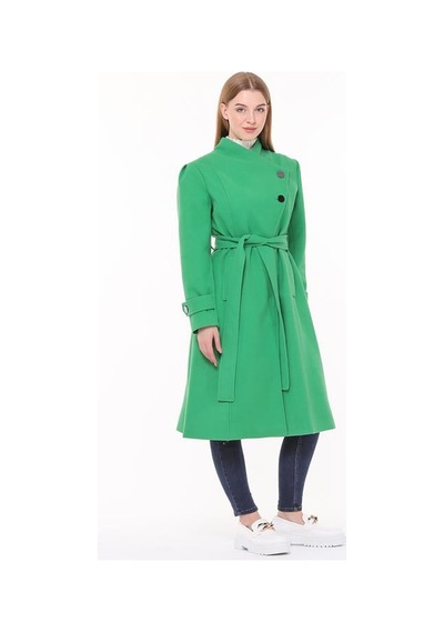Neşeli Butik Kadın Midi Oversize Yün Kaşe Kaban Nbpltn03 - Benetton Yeşili Yeşil